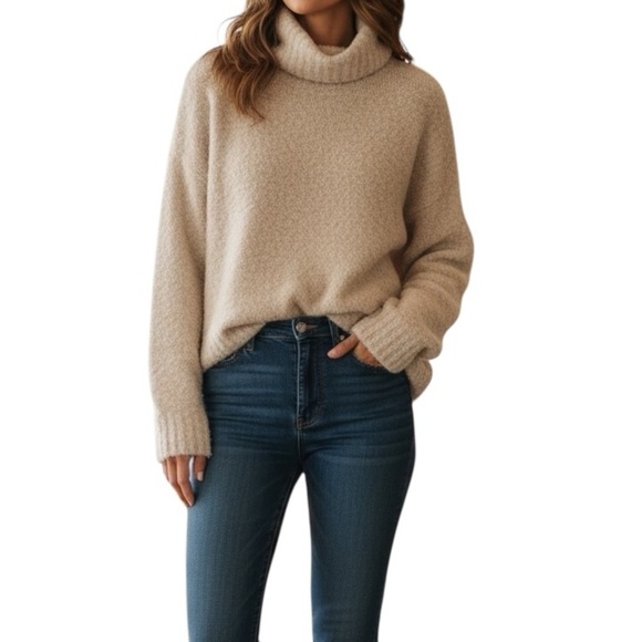 Topshop Beige Drop Shoulder Turtleneck Sweater - Picture 2 of 6